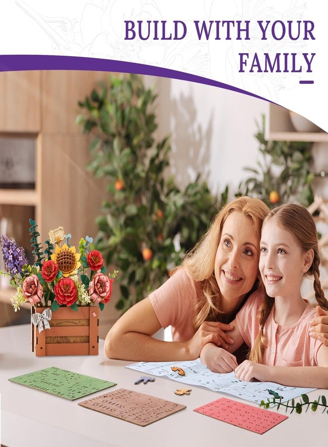 Wowood 3D Wooden Flower Puzzle for Adults-Wooden Bloom Box, DIY Craft Model Kit Building Set, Botanical Decor Creative Gift for Lovers Nature Enthusiasts (658PCS) - Image 4